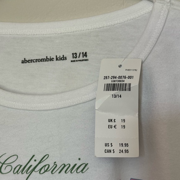 Abercrombie Kids Girls knot-front graphic logo tee size 13/14 NWT - Picture 2 of 4